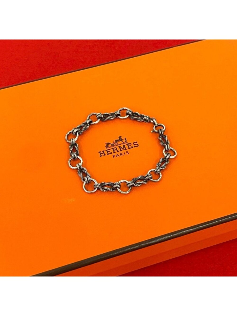 Hermes Audienne 925 Sterling Silver Chain Bracelet Bangle